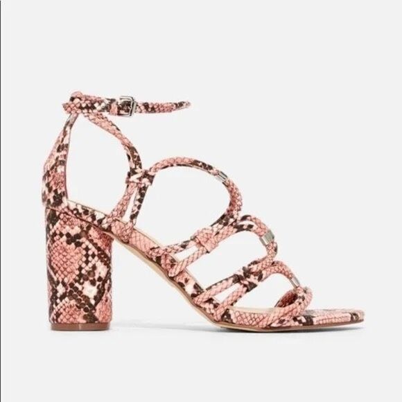 Womens JustFab All Eyes On Me Pink Strappy Snakeskin Pumps Heels - Sz 7 - Picture 2 of 8